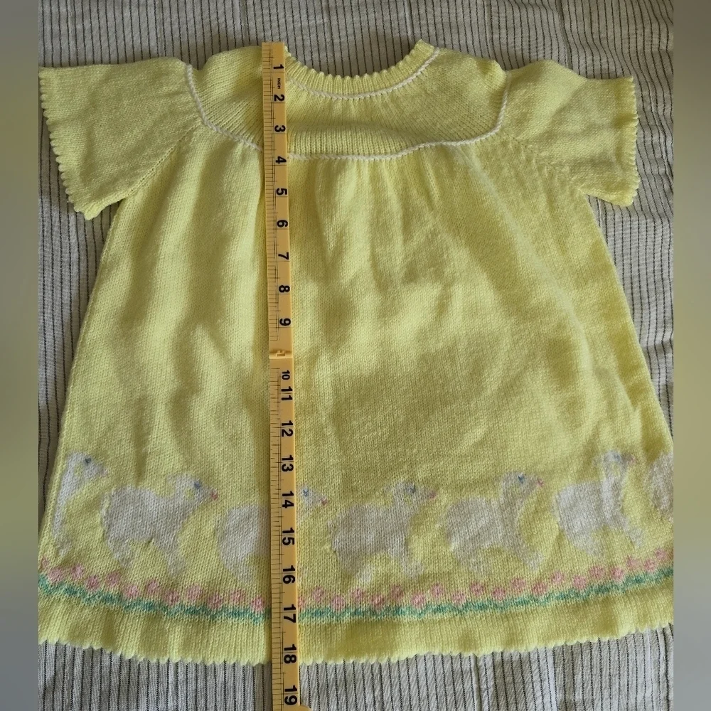 Handmade Vintage Sheep Lamb Knitted Dress Size 2T Yellow Short Slv Easter